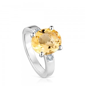 Anillos TOUS Basic Colors diamonds citrine Mujer Plateados | 0932EZNOQ