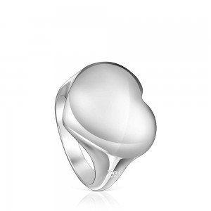 Anillos TOUS Bold Motif heart Signet ring Mujer Plateados | 9745UQXFM