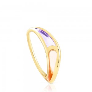 Anillos TOUS Gregal ring in vermeil with lilac enamel Mujer Plateados Morados Naranjas | 2460MCEQF