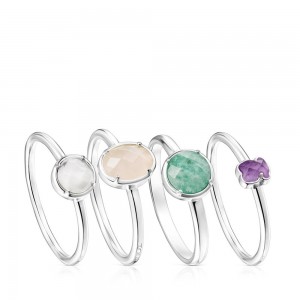 Anillos TOUS Pack of four Gemstones Cool Color Mujer Plateados | 8739NVYLT