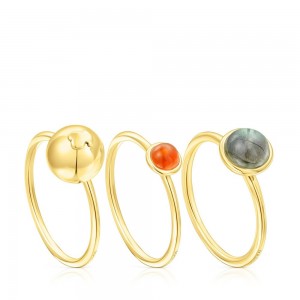 Anillos TOUS Set of three vermeil Plump with gemstones Mujer Plateados | 5167CFSEX