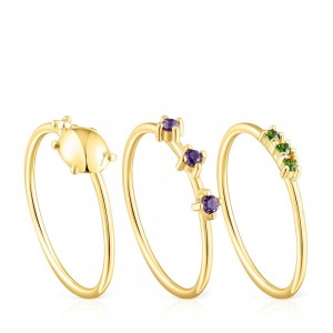 Anillos TOUS Set of three vermeil Virtual Garden with gemstones Mujer Plateados | 8590FLDES