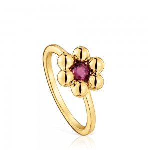 Anillos TOUS Small flower 18kt plating over rhodolite Sugar Party Mujer Flores Dorados Plateados | 2809VDRQX