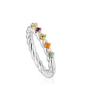 Anillos TOUS Small two-tone gemstones Sugar Party Mujer Plateados | 8403IQRYH