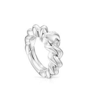 Anillos TOUS Twisted braided ring bear motif Mujer Plateados | 9312JGLBI