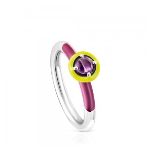 Anillos TOUS Vibrant Colors amethyst enamel Mujer Plateados | 7283ONCZE