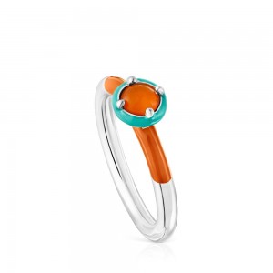 Anillos TOUS Vibrant Colors carnelian enamel Mujer Plateados | 7416HKVZU