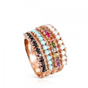 Anillos TOUS in Vermeil with multicolor Gemstones Directo Mujer Rosas Plateados Multicolor | 8473QMCLT