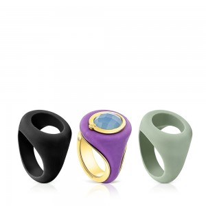 Anillos TOUS vermeil Virtual Garden Signet ring set with chalcedony Mujer Plateados | 9617NUQXG