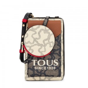 Bolsa de Mano TOUS Kaos Icon hanging phone pouch with wallet Mujer Negros Beige | 0912TNHPI