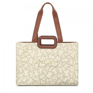 Bolsa de Mano TOUS Large Kaos Icon Amaya Shopping Bag Mujer Beige | 2609SPJHT