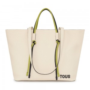 Bolsa de Mano TOUS Large leather Tote bag Lynn Mujer Beige | 4523NTOVM