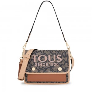 Bolsa de Mano TOUS Medium Audree Kaos Icon Crossbody Bags Mujer Negros | 8192HGIUB