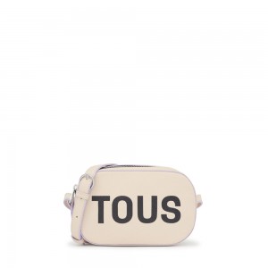 Bolsa de Mano TOUS leather Logo Lynn Crossbody Bags Mujer Beige | 5462BKWAC