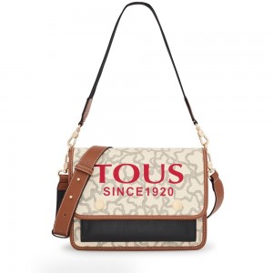 Bolsas Hombro TOUS Medium Audree Kaos Icon Mujer Beige | 5043FKZIP