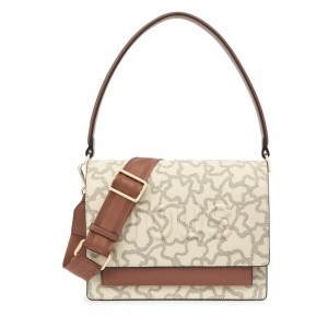 Bolsas Hombro TOUS Medium Kaos Icon Audree Mujer Beige | 9051JWVOA