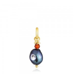 Colgantes TOUS vermeil Virtual Garden with cultured pearl citrine Mujer Plateados | 9126VKSCW