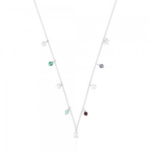 Collares TOUS Bold Motif with gemstones motifs Mujer Plateados | 2543CXUVT