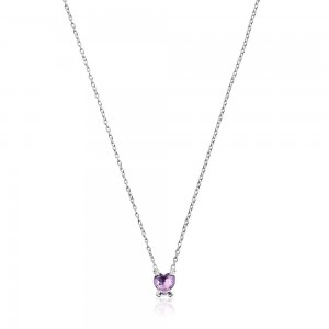 Collares TOUS Color Pills Heart necklace with amethyst Mujer Plateados | 4708IBGJE