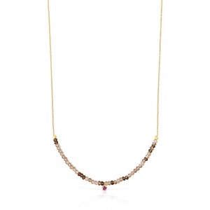 Collares TOUS Cool Joy with smoky quartz rhodolite Mujer Dorados | 1062SQLVD