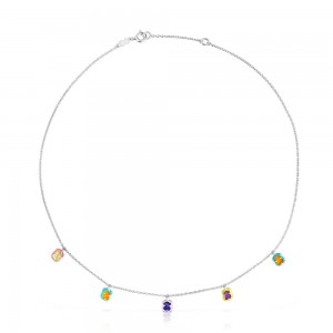 Collares TOUS Vibrant Colors bear charm with gemstones enamel Mujer Plateados | 2483WCNRU