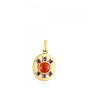 Collares TOUS vermeil Virtual Garden Medallion pendant with carnelian amethyst Mujer Plateados | 4192ZBRTP