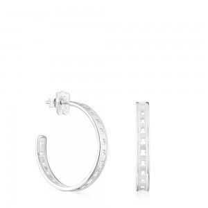 Pendientes TOUS Bear Row hoop with bear silhouette Mujer Plateados | 8102DTXSM