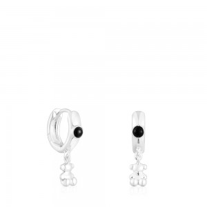 Pendientes TOUS Bold Bear Hoop with onyx bear charm Mujer Plateados Negros | 6318ZJQNA