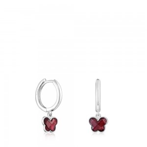 Pendientes TOUS Bold Motif Hoop with a rhodolite butterfly Mujer Plateados | 7346GOZNB