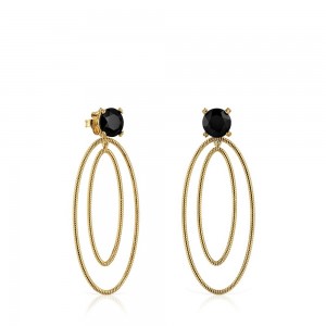 Pendientes TOUS Cachito Mío Hoop with 18 kt plating over onyx Mujer Dorados Plateados Negros | 1652BQALN