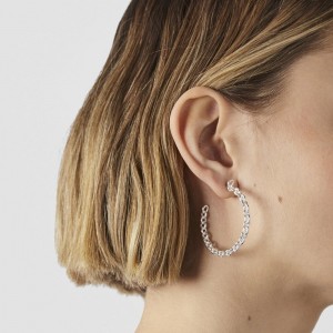 Pendientes TOUS Calin Hoop Mujer Plateados | 8461DAPKT