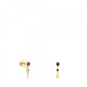 Pendientes TOUS Cool Joy with rhodolite, chrome diopside bear motif Mujer Dorados | 3057VXJQU