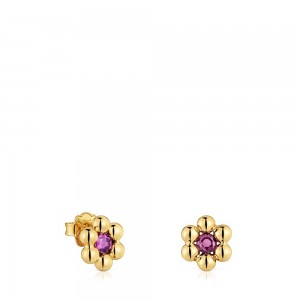 Pendientes TOUS Corta flower with 18kt plating over rhodolite Sugar Party Mujer Flores Dorados Plateados | 5034RXDLK