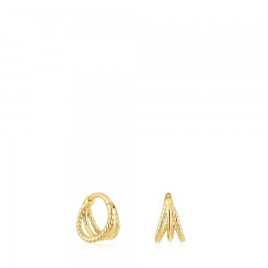 Pendientes TOUS Corta triple hoop embossed Basics Mujer Dorados | 9850RODNQ