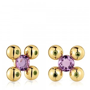 Pendientes TOUS Corta with 18kt plating over amethyst peridot Sugar Party Mujer Dorados Plateados | 8259PBVYK