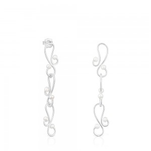 Pendientes TOUS Long Tsuri with motifs cultured pearls Mujer Plateados | 7061ILGNA