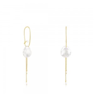 Pendientes TOUS Long Vermeil Nenufar petal with Pearls Mujer Plateados | 1340PSMZI