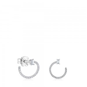 Pendientes TOUS Medium short hoop in with diamonds Les Classiques Mujer Blancos Dorados | 5384TKLUD