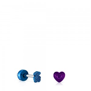 Pendientes TOUS Pack of Bickie IP steel ears Mujer Morados Azules Grises | 6807WVDGZ