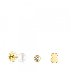 Pendientes TOUS Pack of Pearl ear Pendientess with diamond pearl Mujer Dorados | 8463YXQAR