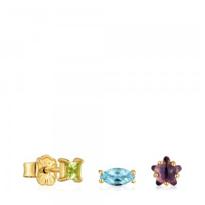 Pendientes TOUS Pack of small Pendientes with 18kt plating over gemstones Sugar Party Mujer Dorados Plateados | 5670IPDUH