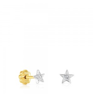 Pendientes TOUS Puppies with Diamonds Star motifs Mujer Blancos Dorados | 9526AOVJX