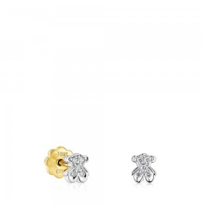 Pendientes TOUS Puppies with diamonds bear motif Mujer Blancos Dorados | 0396LQAHU