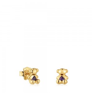 Pendientes TOUS Small bear with 18kt plating over amethyst Bold Bear Mujer Dorados Plateados | 8270TUBSC