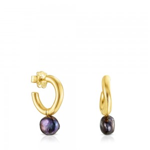 Pendientes TOUS Small vermeil Hav Hoop with pearl Mujer Plateados Grises | 7964WRMUQ