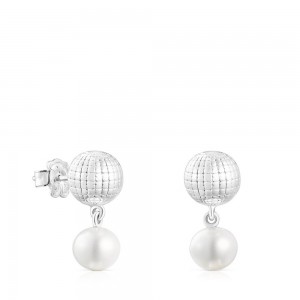 Pendientes TOUS St. Tropez Disco bear ball with cultured pearl Mujer Plateados | 1309YSMXB