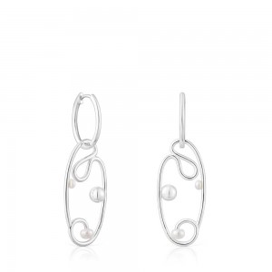 Pendientes TOUS Tsuri Hoop with cultured pearls Mujer Plateados | 3852GWDKE