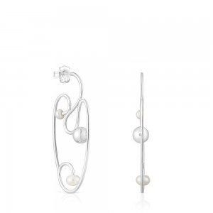 Pendientes TOUS Tsuri with cultured pearls Mujer Plateados | 3928CLKFD