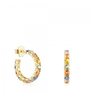 Pendientes TOUS Vermeil Glaring Hoop with multicolored Sapphires Mujer Plateados | 4506QABKW