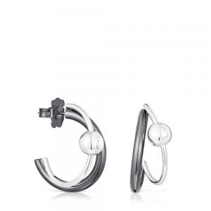 Pendientes TOUS dark Plump Double hoop Mujer Plateados Plateados Oscuro | 9176FDGMK